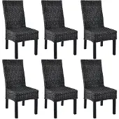 vidaXL Chaises de salle à manger 6 pcs noir Kubu rotin et bois de manguier