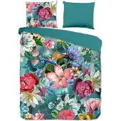 Good Morning Enveloppe de couette "fleurs" - Petrol - (140x200/220 cm) - Coton