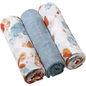 Babyono Lot de 3 couches en mousseline, Bleu,