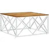 vidaXL Table basse argentée Acier inoxydable et bois massif d'acacia