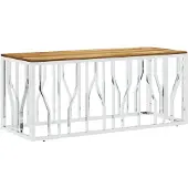 vidaXL Table basse argentée Acier inoxydable et bois massif d'acacia