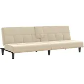 vidaXL Canapé-lit avec porte-gobelets crème tissu