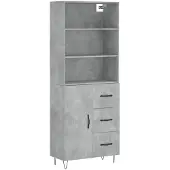 vidaXL Highboard gris béton 69,5x34x180 cm Bois composite