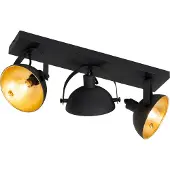 QAZQA Plafonnier industriel noir avec or 3 lumières orientables - Magnax