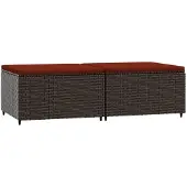 vidaXL Repose-pieds de jardin coussins lot de 2 marron résine tressée