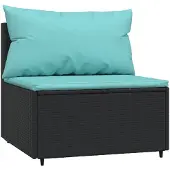 vidaXL Canapé de jardin central avec coussins noir Poly rotin