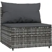 vidaXL Canapé de jardin central avec coussins Gris Poly Rattan