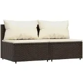 vidaXL Canapé central de jardin avec coussins 2 pcs. Marron Poly Rattan