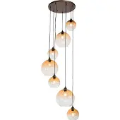 QAZQA Suspension Art Déco bronze foncé avec verre ambré 7 lumières - Sandra