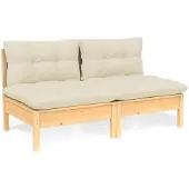 vidaXL Canapé de jardin 2 places avec coussin crème pin massif