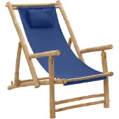 vidaXL Chaise longue bambou et toile bleu marine
