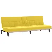 vidaXL Canapé-lit avec porte-gobelets Tissu jaune clair
