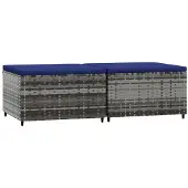 vidaXL Repose-pieds de jardin et coussins lot de 2 gris résine tressée
