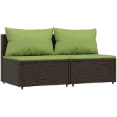 vidaXL Canapé central de jardin avec coussins 2 pcs. Marron Poly Rattan