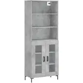 vidaXL Highboard gris béton 69,5x34x180 cm Bois composite
