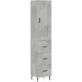 vidaXL Highboard gris béton 34,5x34x180 cm Bois composite