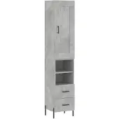 vidaXL Highboard gris béton 34,5x34x180 cm Bois composite