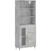 vidaXL Highboard gris béton 69,5x34x180 cm Bois composite