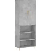 vidaXL Highboard gris béton 69,5x34x180 cm Bois composite