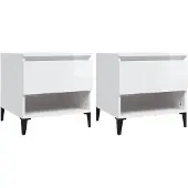 vidaXL Tables d'appoint 2pcs Blanc brillant 50x46x50cm Bois ingénierie