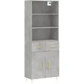 vidaXL Highboard gris béton 69,5x34x180 cm Bois composite