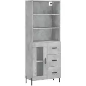 vidaXL Highboard gris béton 69,5x34x180 cm Bois composite