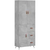vidaXL Highboard gris béton 69,5x34x180 cm Bois composite