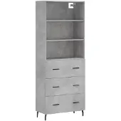 vidaXL Highboard gris béton 69,5x34x180 cm Bois composite