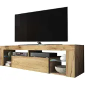 Selsey Armoire TV BIANKO Buffet TV en imitation bois chêne Lancaster avec éclairage LED Debout 140cm