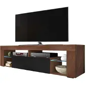 Selsey Armoire TV BIANKO Buffet TV aspect bois noyer Caravaggio avec abattant en noir brillant Debout 140cm
