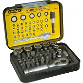 Stanley Coffret d'embouts de vissage 1/4" 25mm + clé à cliquet - - Gamme Pro - Jeu de 39 pcs
