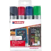 Edding Marqueur craie liquide - - Pack de 4 - Couleurs variées - Noir, rouge, bleu, vert fluorescent