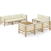 vidaXL Ensemble de salon de jardin 9 pièces avec coussins blanc crème en bambou