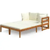 vidaXL Bains de soleil avec coussins blanc crème 2 pcs. Bois d'acacia