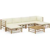 vidaXL Ensemble de salon de jardin 7 pièces avec coussins blanc crème en bambou