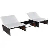 vidaXL Chaise longue double 2 places 5 pièces poly rotin brun