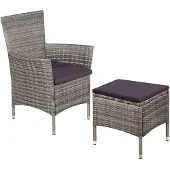 vidaXL Chaise de jardin et tabouret avec coussins Poly rotin gris