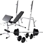 vidaXL Banc de musculation avec support, ensemble d'haltères longs et courts 60,5 kg