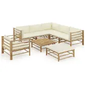 vidaXL Ensemble de salon de jardin 8 pièces avec coussins blanc crème en bambou