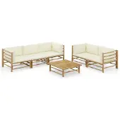 vidaXL Ensemble de salon de jardin 6 pièces avec coussins blanc crème en bambou