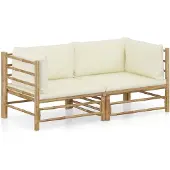 vidaXL Salon de jardin 2 pcs avec coussins blanc crème bambou