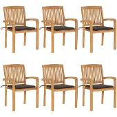 vidaXL Chaises de jardin empilables avec coussins 6 pcs. Bois massif teck