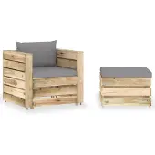 vidaXL Ensemble salon de jardin 2 pièces avec coussins Vert Bois imprégné
