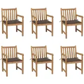 vidaXL Chaises de jardin 6 pcs. avec coussins taupe bois massif teck
