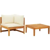 vidaXL Ensemble de salon de jardin 2 pièces avec coussins en bois d'acacia blanc crème