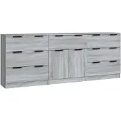 vidaXL Sideboard 3 pièces gris Sonoma Bois composite