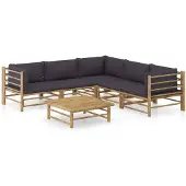 vidaXL Ensemble de salon de jardin 6 pièces avec coussins gris foncé en bambou