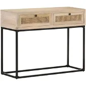 vidaXL Table console 100x35x76 cm Bois de manguier et canne naturelle