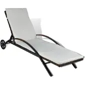vidaXL Chaise longue avec coussin et 2 roues Poly rotin brun