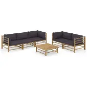 vidaXL Ensemble de salon de jardin 6 pièces avec coussins gris foncé en bambou